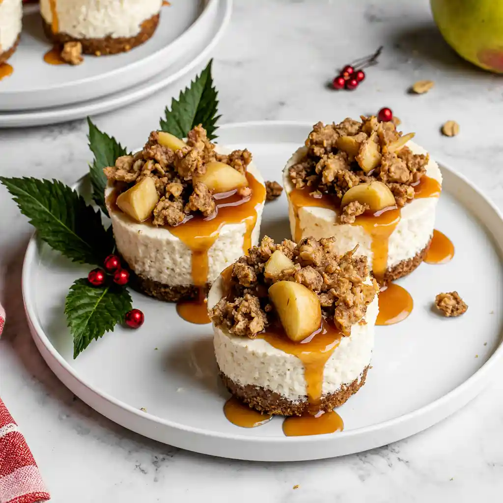 Minimalist Christmas apple crisp mini cheesecakes