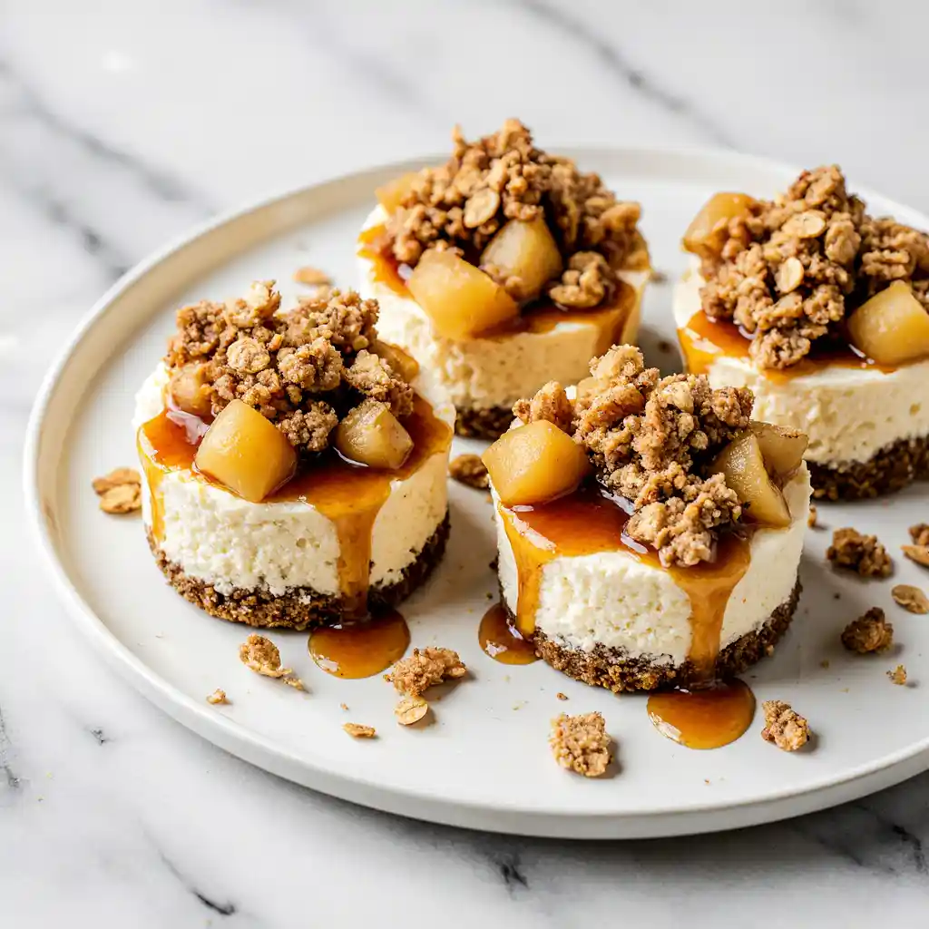 Minimalist Christmas apple crisp mini cheesecakes