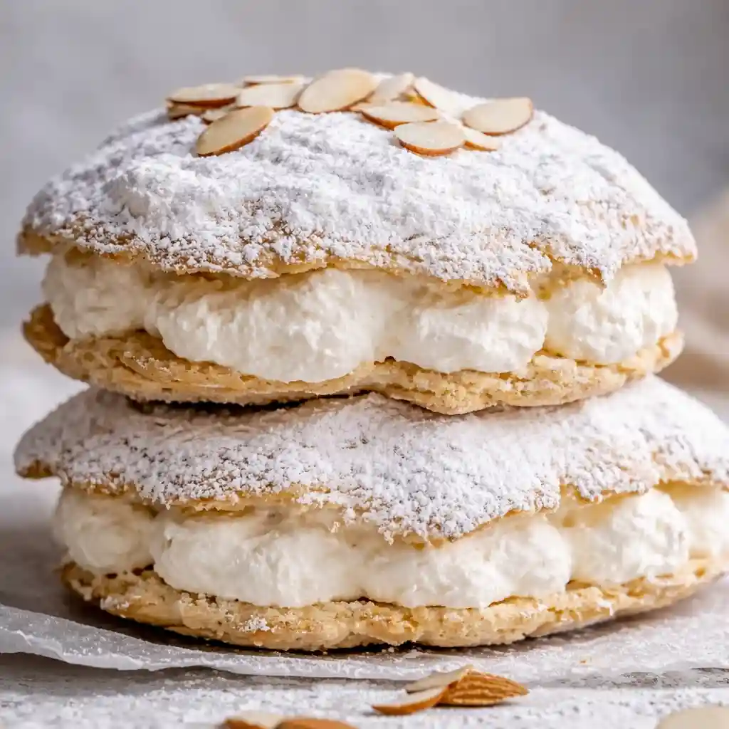 Almond Dacquoise Cream Clouds minimalist French almond dessert