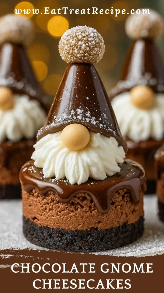 Chocolate Gnome Cheesecakes in a modern minimalist holiday style