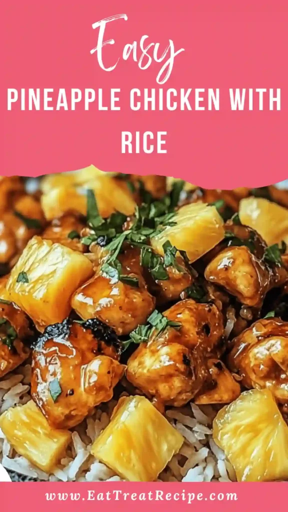 Easy Pineapple Chicken with Rice served in a minimalist bowl with glossy sauce