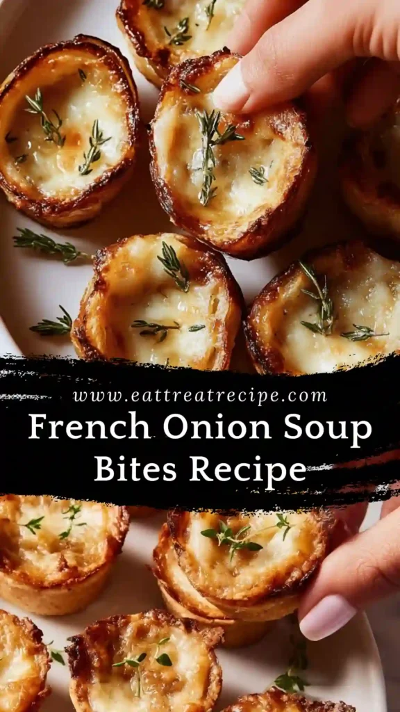 Minimalist French Onion Soup Bites arranged on marble
