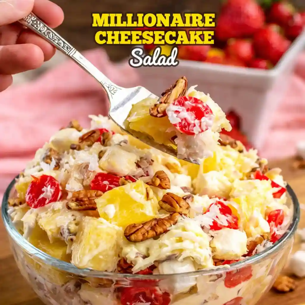 Millionaire cheesecake salad with creamy cheesecake base and fruit modern style