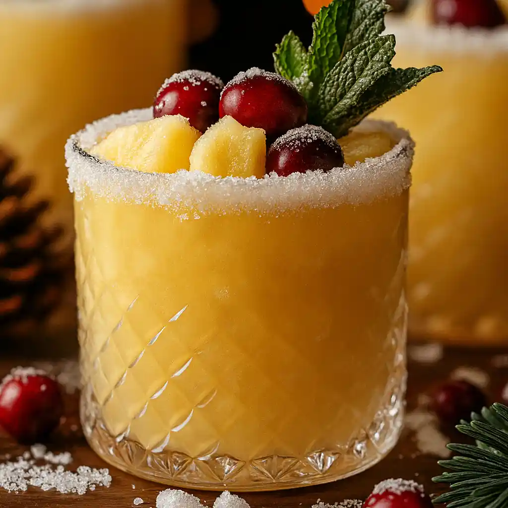 Minimalist snowy pineapple punch in modern glassware
