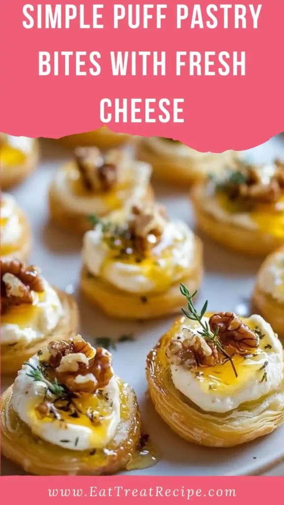 Minimalist puff pastry bites with fresh cheese and honey