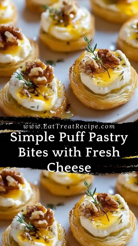 Minimalist puff pastry bites with fresh cheese and honey