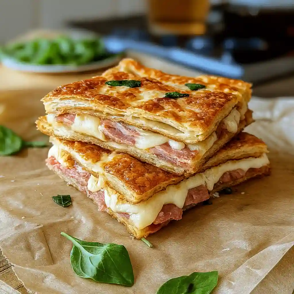 Minimalist Italian sandwich bites cut into clean squares