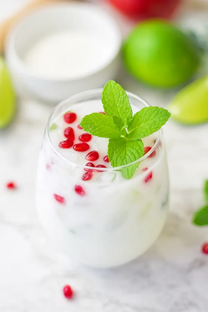 White Christmas mojitos for family with mint and lime