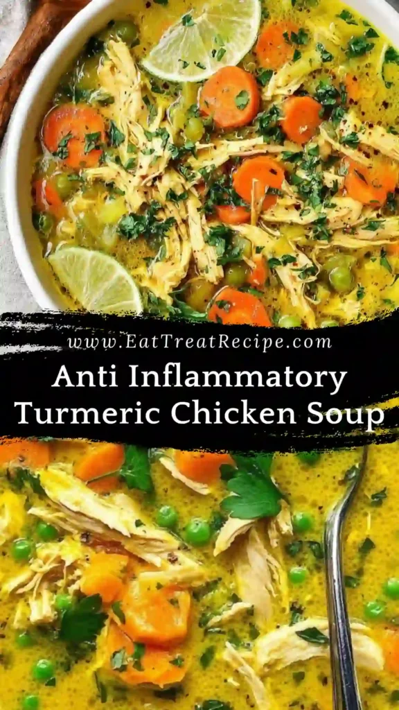 Anti Inflammatory Turmeric Chicken Soup in a minimalist bowl