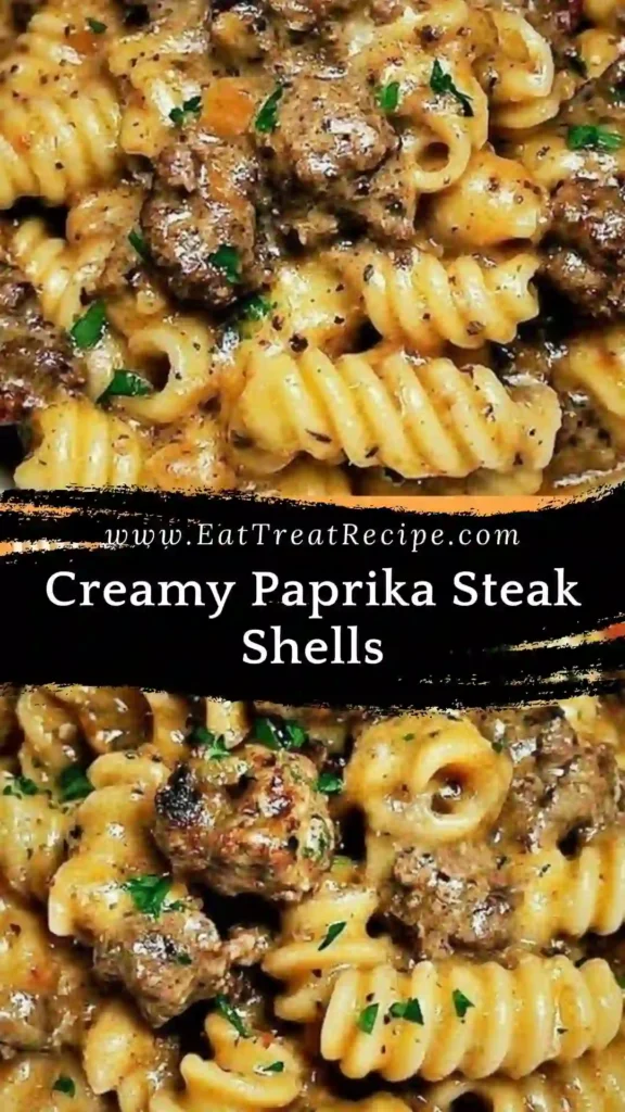 Creamy Paprika Steak Shells served in a modern minimalist bowl