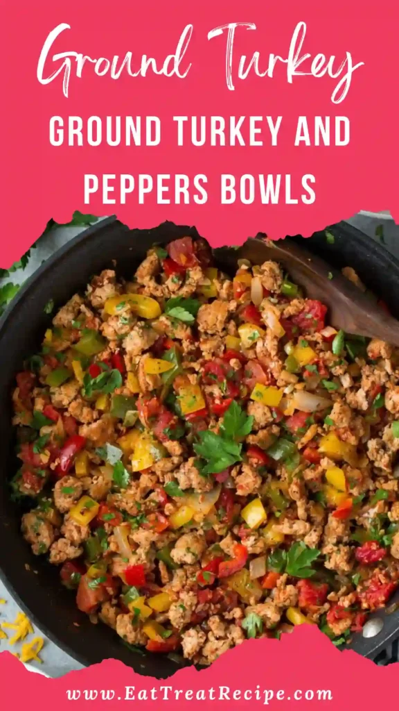 Ground Turkey And Peppers Bowls served in a modern minimalist style on white marble background
