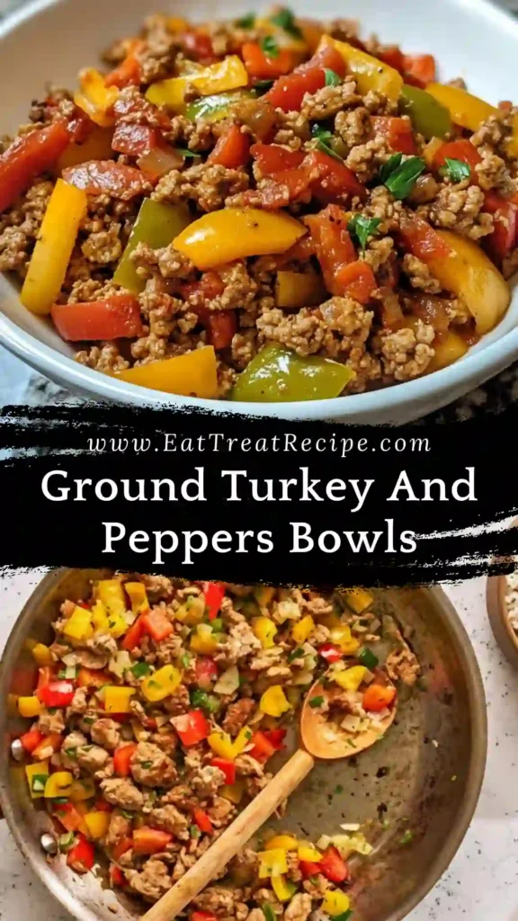 Ground Turkey And Peppers Bowls served in a modern minimalist style on white marble background