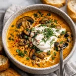 Hungarian Mushroom Soup served in a modern minimalist bowl