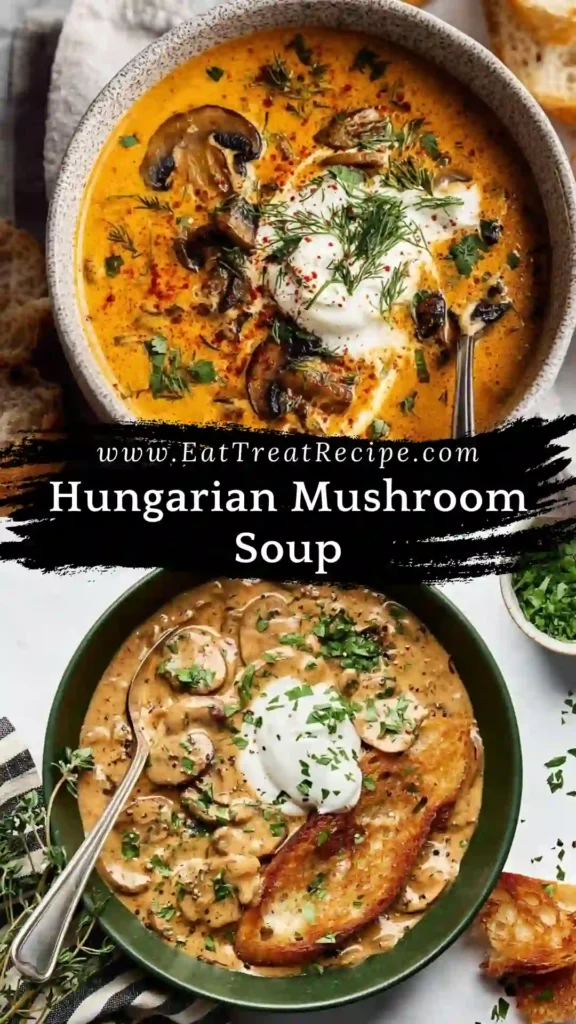 Hungarian Mushroom Soup served in a modern minimalist bowl