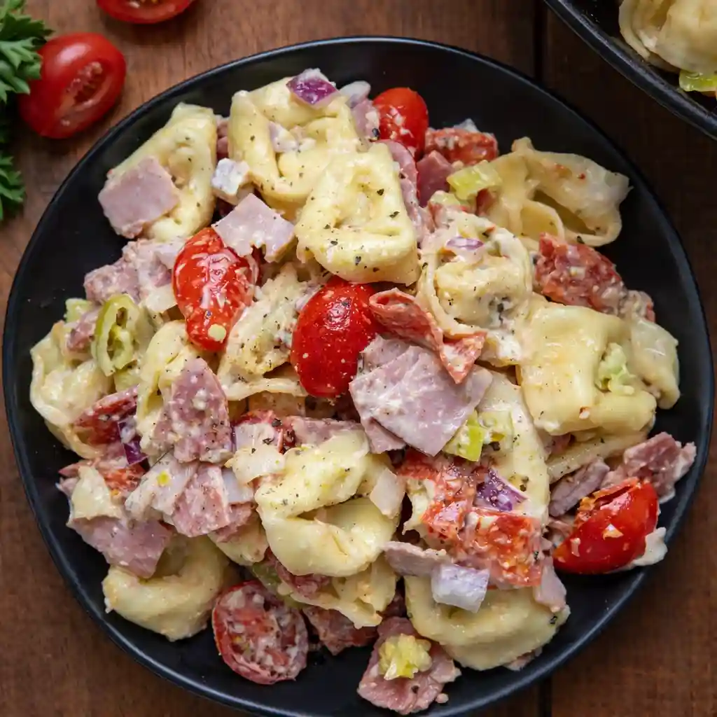 Italian Grinder Tortellini Salad with cheese tortellini and Italian meats