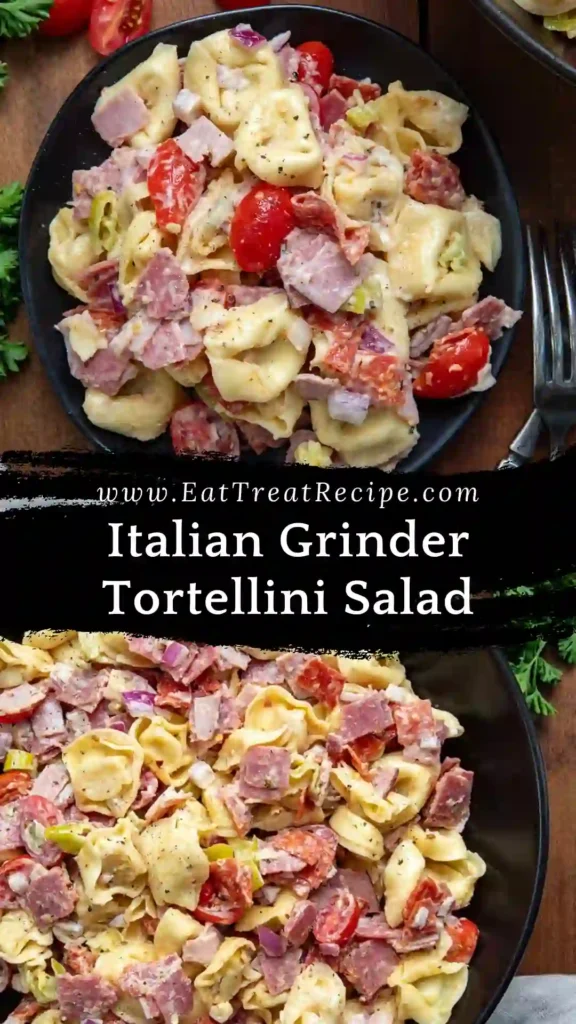 Italian Grinder Tortellini Salad with cheese tortellini and Italian meats