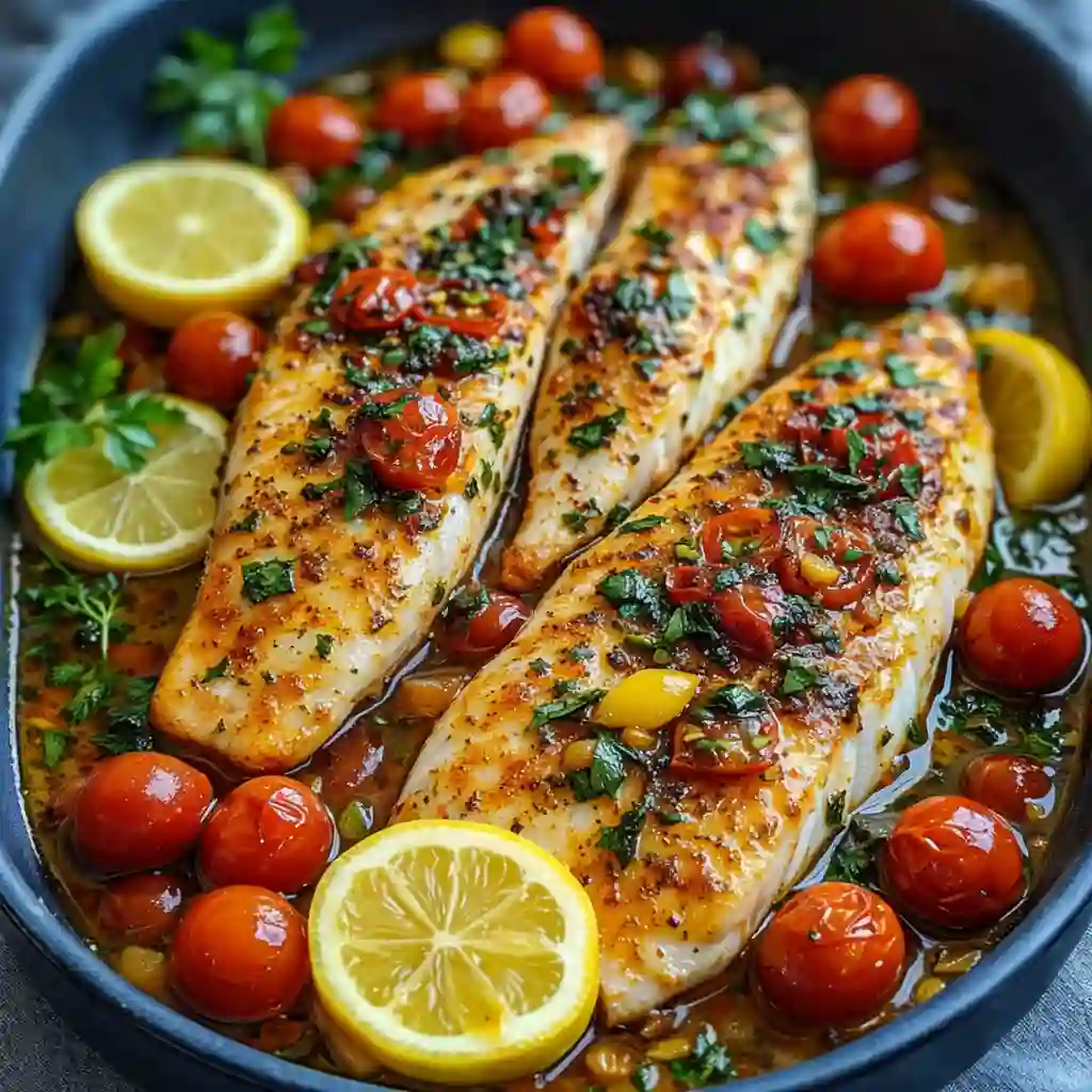 Mediterranean Baked Fish with vegetables and olive oil