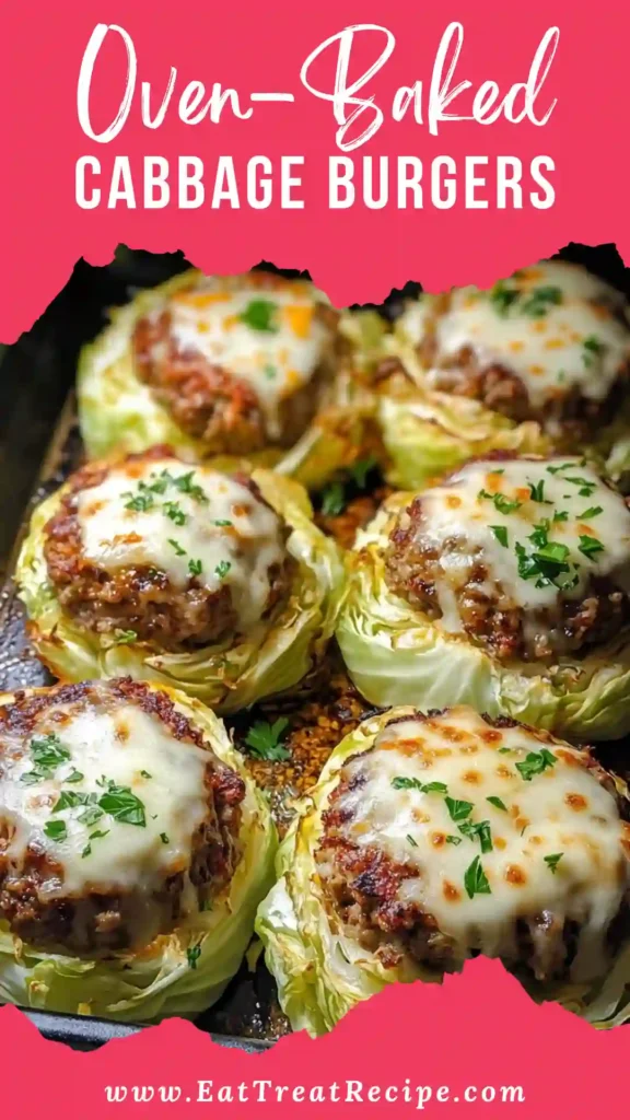 Oven-Baked Cabbage Burgers served hot with tender baked cabbage and juicy beef patties on a white marble background