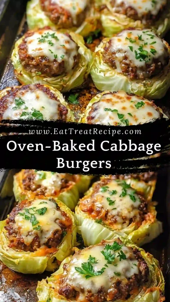 Oven-Baked Cabbage Burgers served hot with tender baked cabbage and juicy beef patties on a white marble background