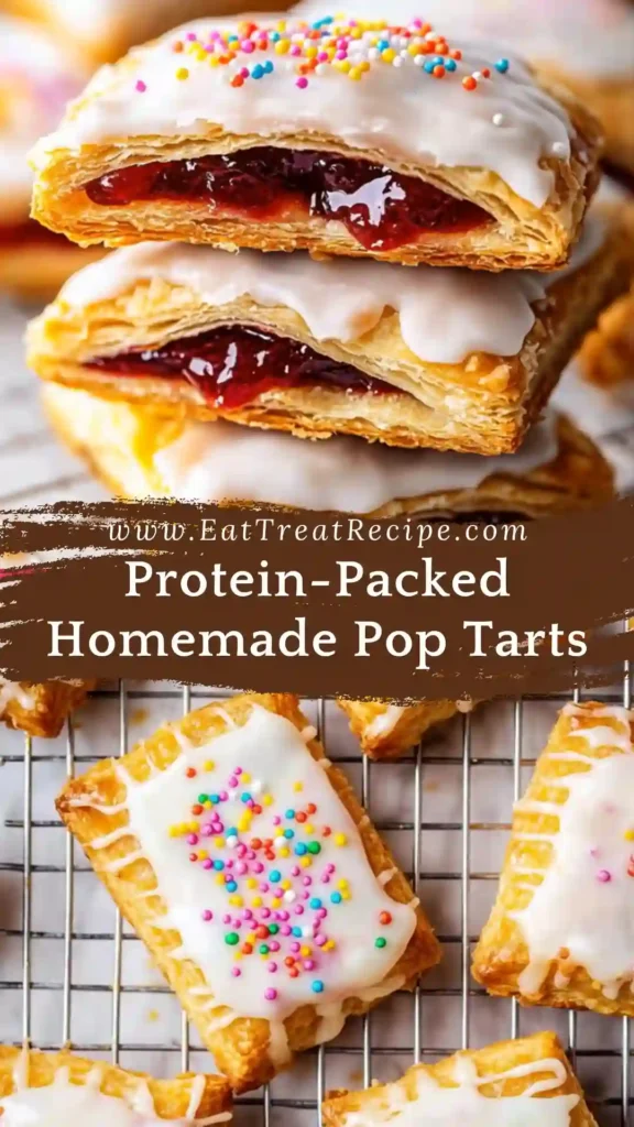 Protein-Packed Homemade Pop Tarts with berry filling plated on a white marble background in natural light