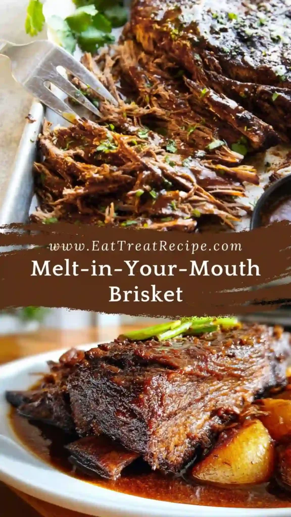 Slow Cooked Beef Brisket sliced and tender on white marble background