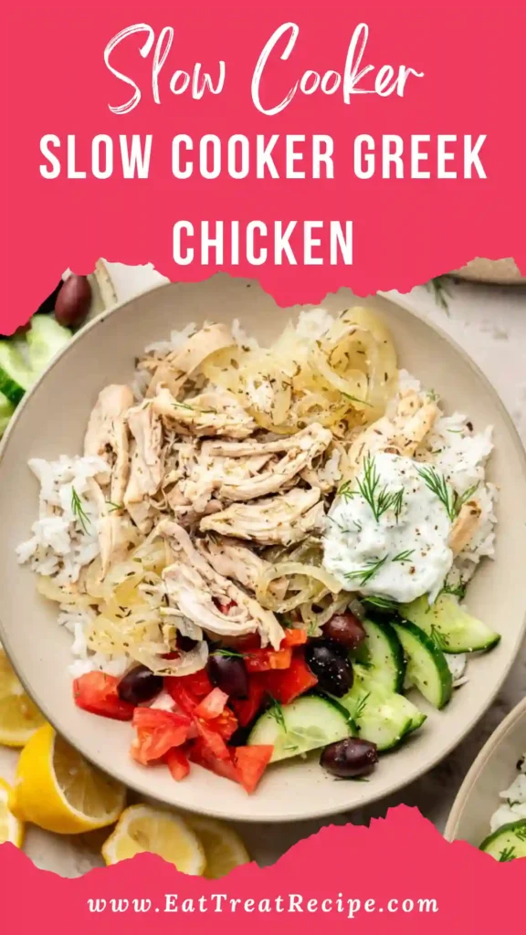 Slow Cooker Greek Chicken with lemon and herbs in a minimalist bowl