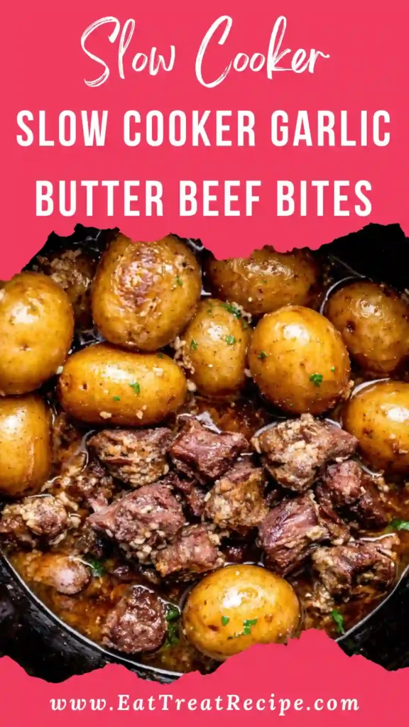 slow cooker garlic butter beef bites stored in airtight meal prep container for easy reheating on white marble background
