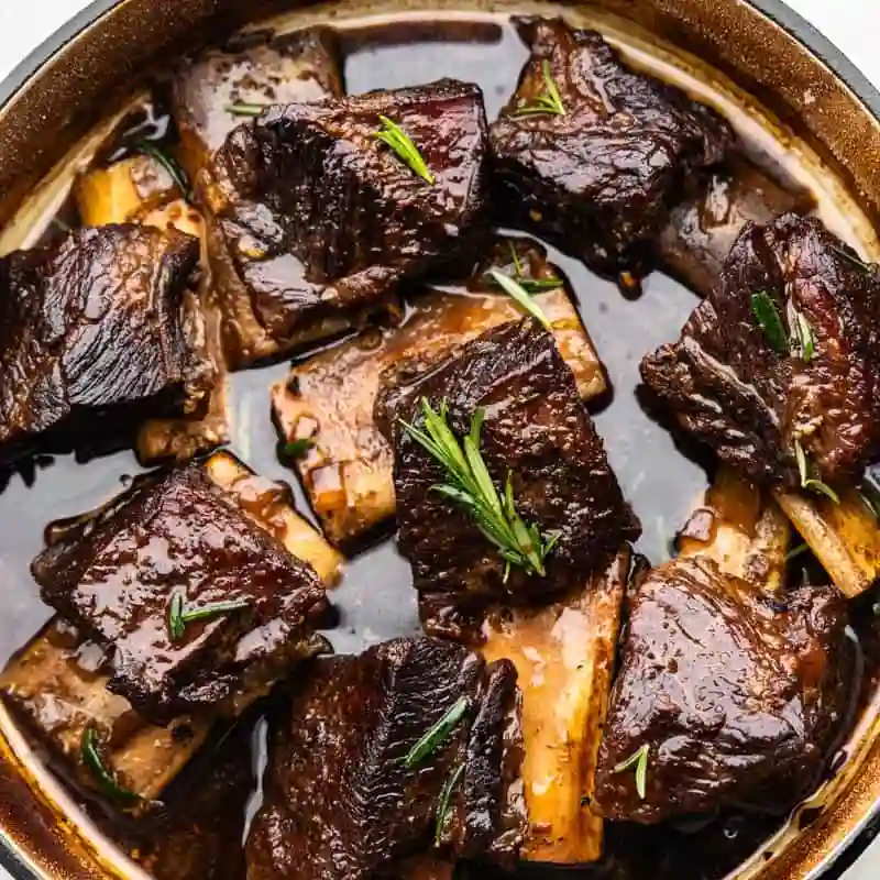 Braised Short Rib cooked in Dutch oven with rich red wine sauce