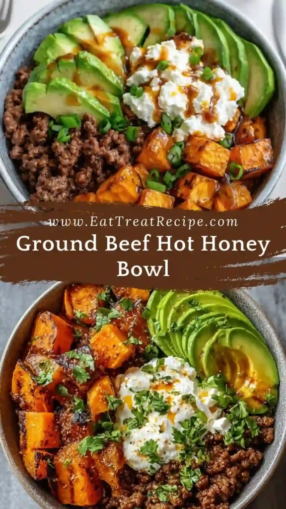 Serving ground beef hot honey bowl high protein healthy dinner