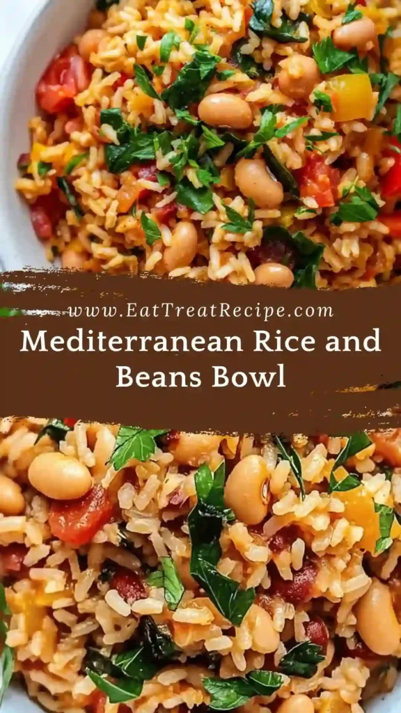 healthy mediterranean rice and beans served in white bowl with chickpeas olive oil and fresh parsley