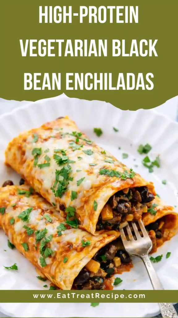 Healthy vegetarian black bean enchiladas baked with light cheese and cilantro