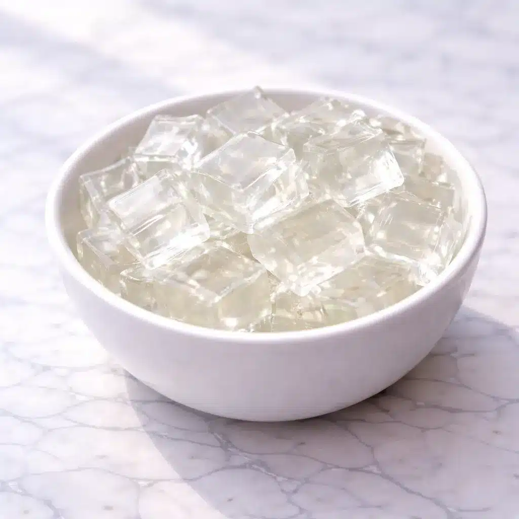 Clear gelatin cubes inspired by the Jillian Michaels gelatin recipe served in modern white bowl