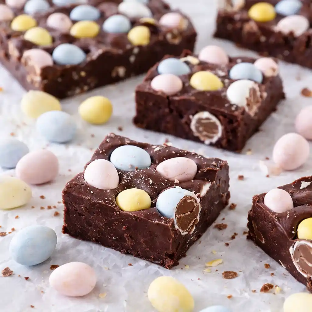 3 ingredient easter fudge mini eggs chocolate squares colorful