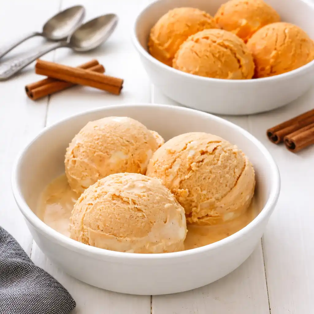 Carrot cake ice cream scoop with cream cheese swirl