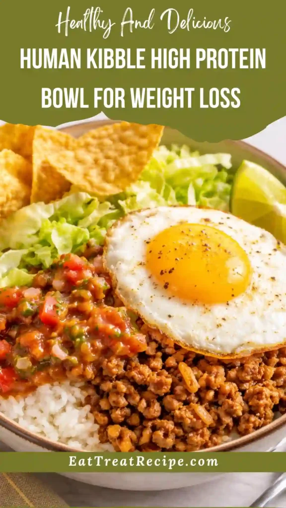 Human Kibble recipe meal prep bowls with ground beef, white rice, and steamed broccoli for high-protein weight loss.