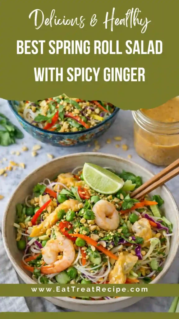 Spring Roll Salad with Spicy Ginger Dressing served with rice noodles and fresh herbs