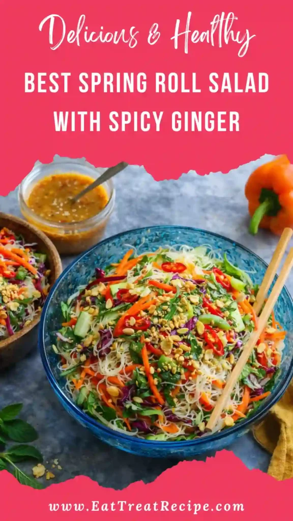 Spring Roll Salad with Spicy Ginger Dressing served with rice noodles and fresh herbs