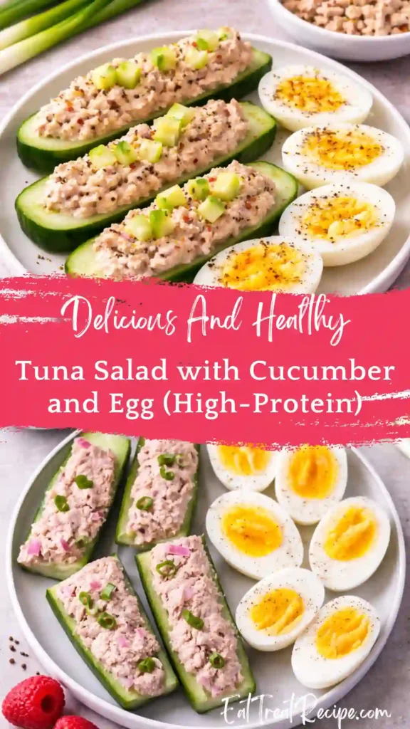 Healthy Tuna Salad with Cucumber and Egg served in a white bowl with fresh dill