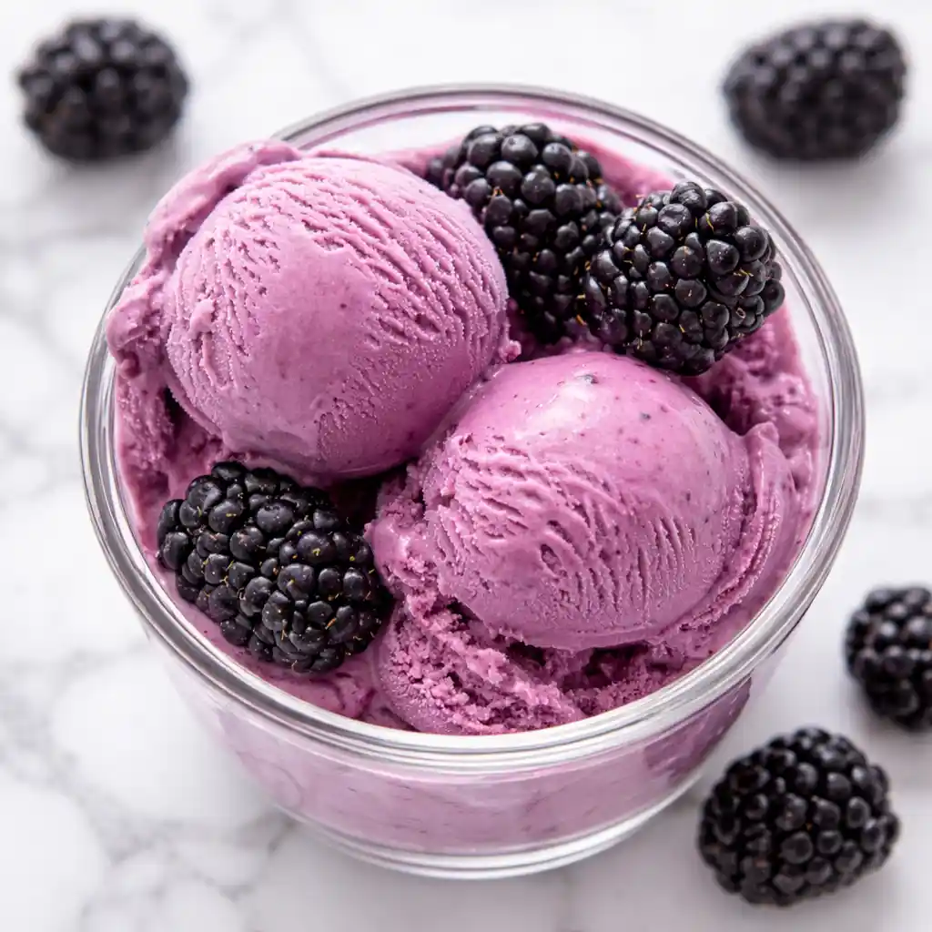 blackberry Greek frozen yogurt with fresh blackberries