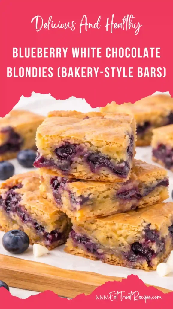 blueberry white chocolate blondies soft chewy texture with melted chocolate