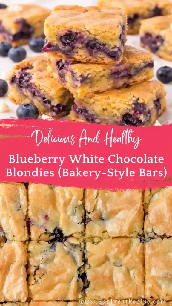 blueberry white chocolate blondies soft chewy texture with melted chocolate