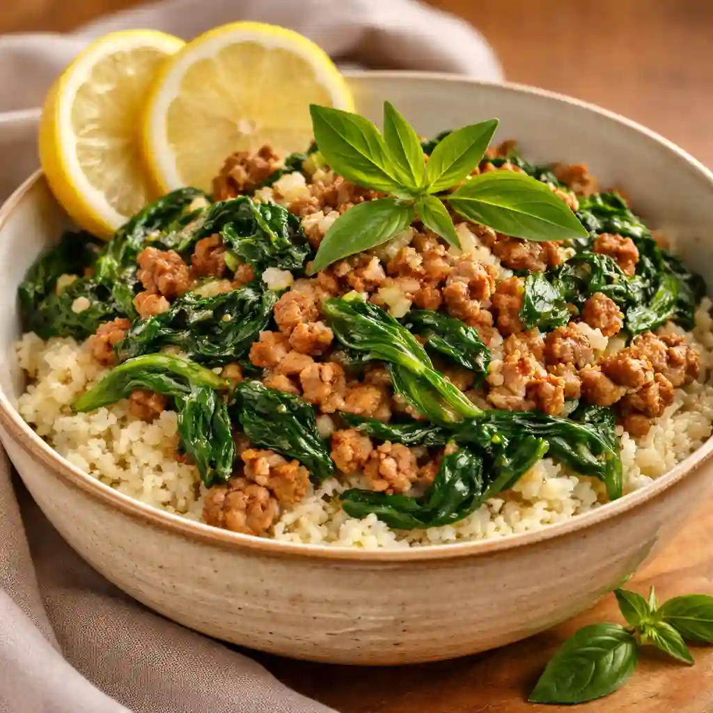 A high-protein Boy Kibble bowl with ground beef, jasmine rice, and a fried egg.