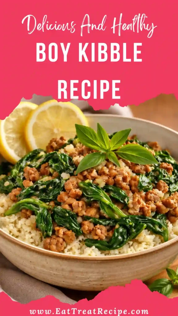 A high-protein Boy Kibble bowl with ground beef, jasmine rice, and a fried egg.