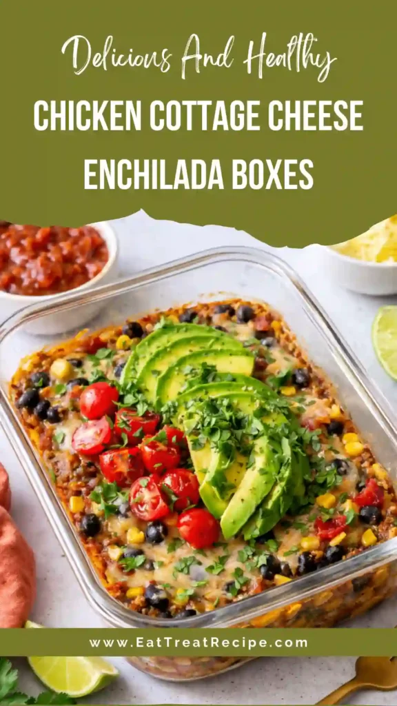 chicken cottage cheese enchilada boxes with rice avocado and enchilada sauce
