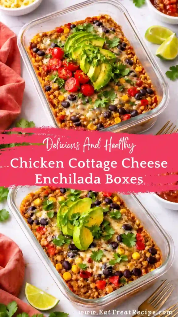 chicken cottage cheese enchilada boxes with rice avocado and enchilada sauce