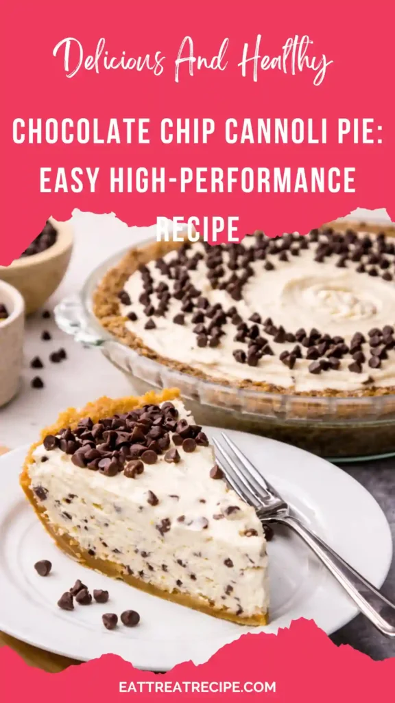A creamy Chocolate Chip Cannoli Pie with whipped ricotta filling and mini chocolate chips in a crunchy cannoli shell crust.