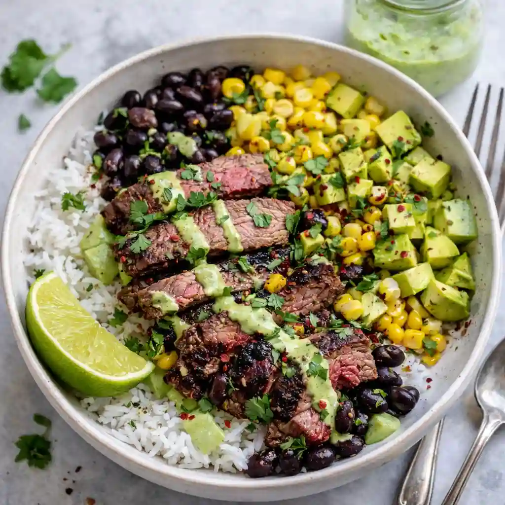 cilantro lime steak and rice bowls recipe hero bowl