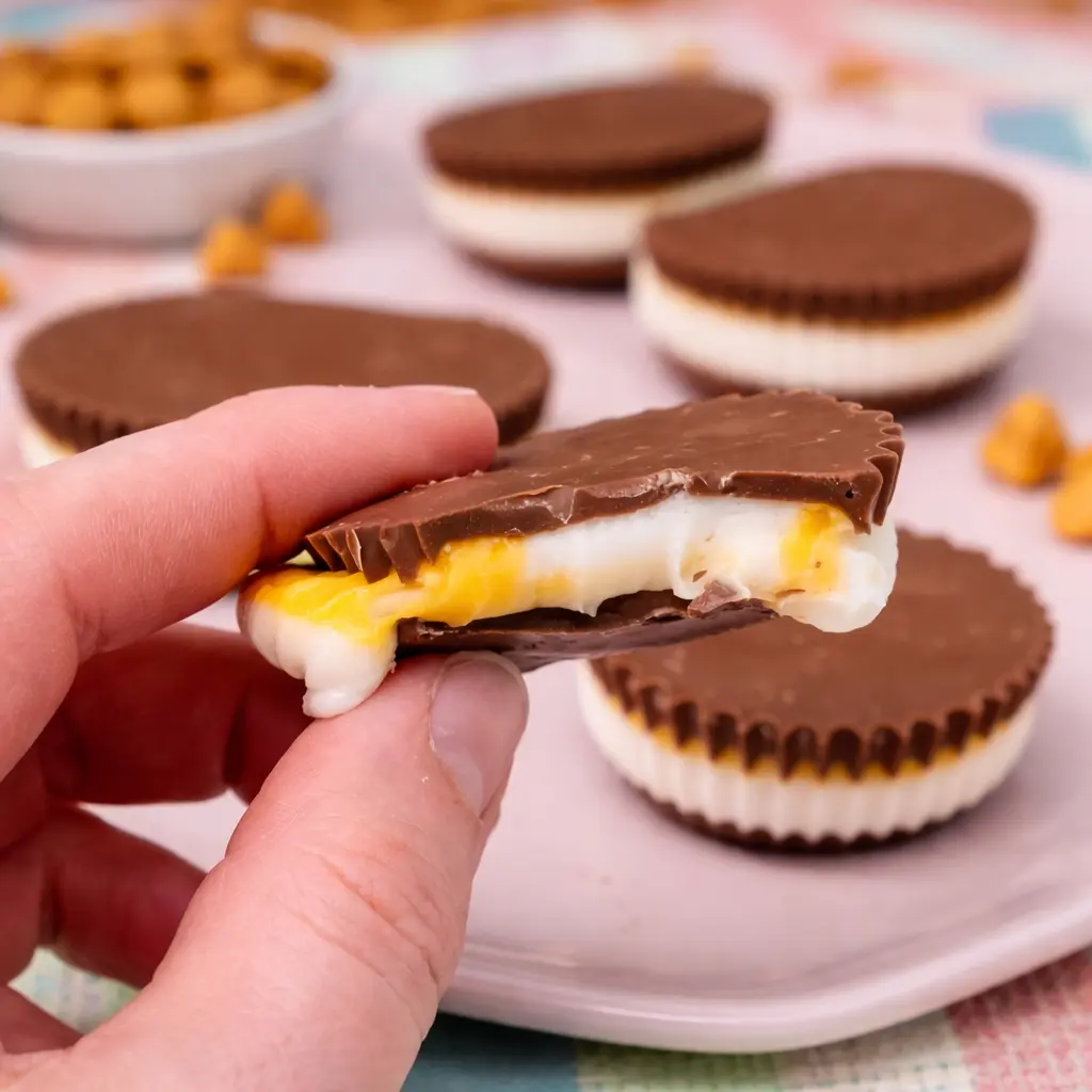 cadbury creme egg bites smooth chocolate shell creamy filling close up