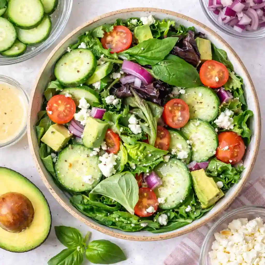fresh spring mix salad with strawberries and feta
