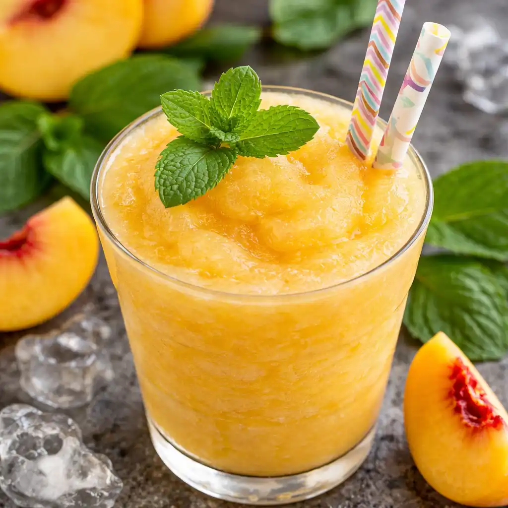 frozen peach lemonade slush drink refreshing summer glass